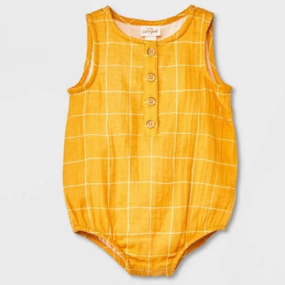 Cat & Jack Baby Girls Gauze Sleeveless Romper - Medium Mustard 24M